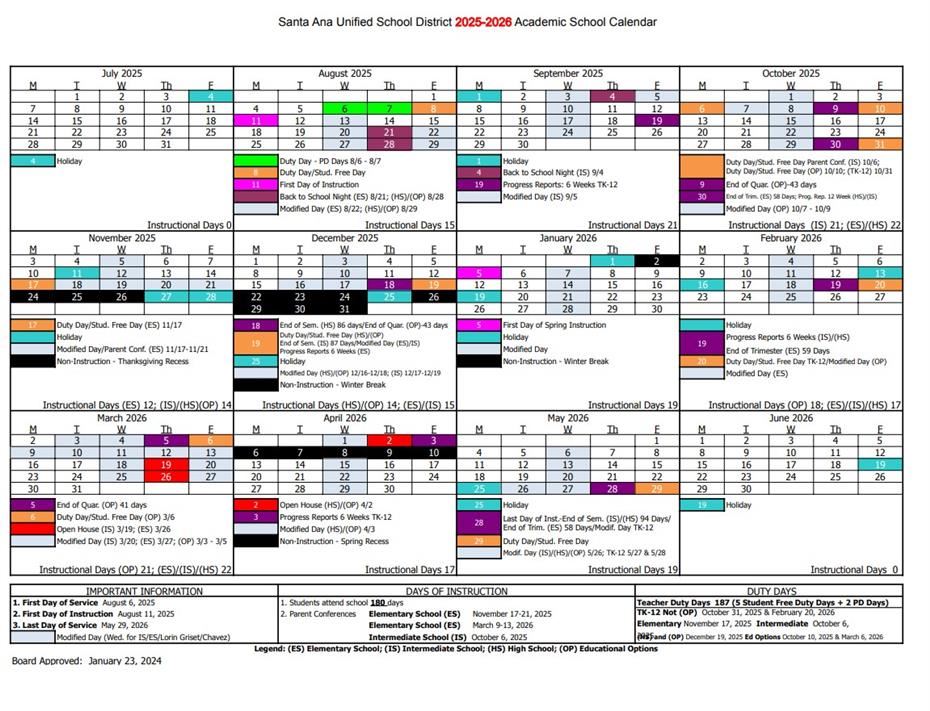  Academic Calendar